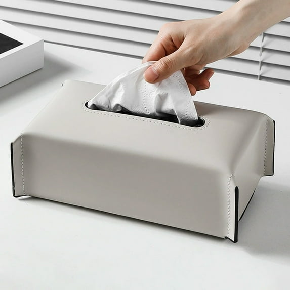 Leather Tissue Box, Home Living Room, Napkin Holder, Hand Stitched Design, for Coffee Table Decor, Contemporary Home Accessory | Gray KTFgvq