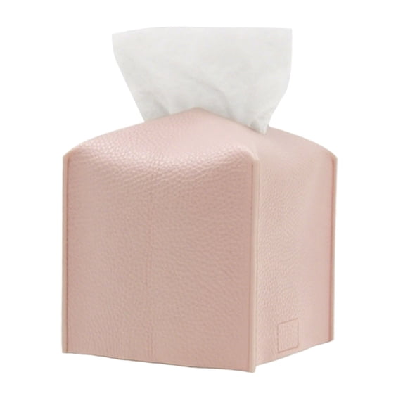 Tissue Box Cover Holder, Square with Bottom Belt - PU Leather Decorative Organizer for Tabletop, Bathroom, Car, Office