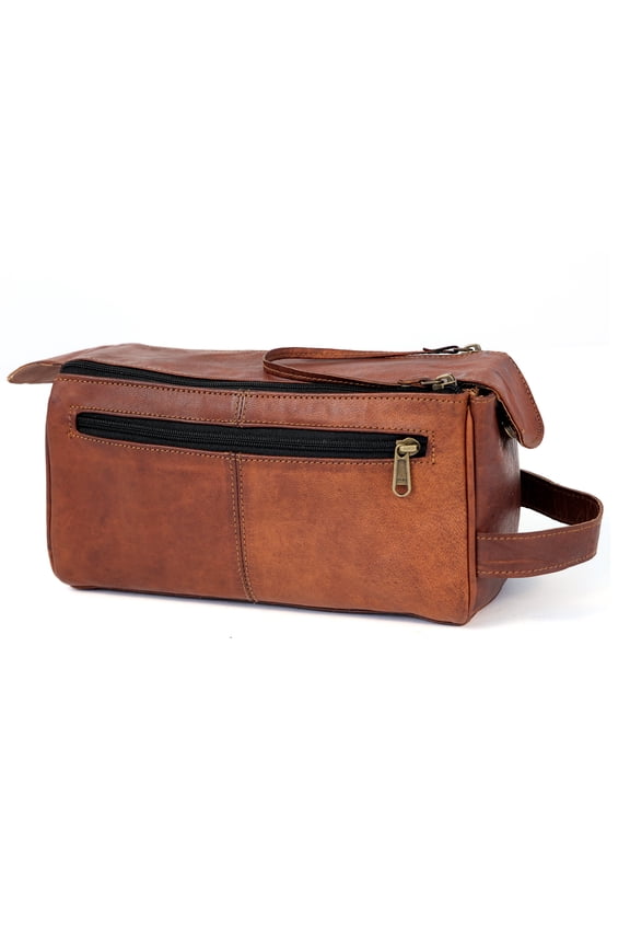 Leather Toiletry Bag Large Dopp Kit for Men & Women Travel Pouch Cosmetic Organizer