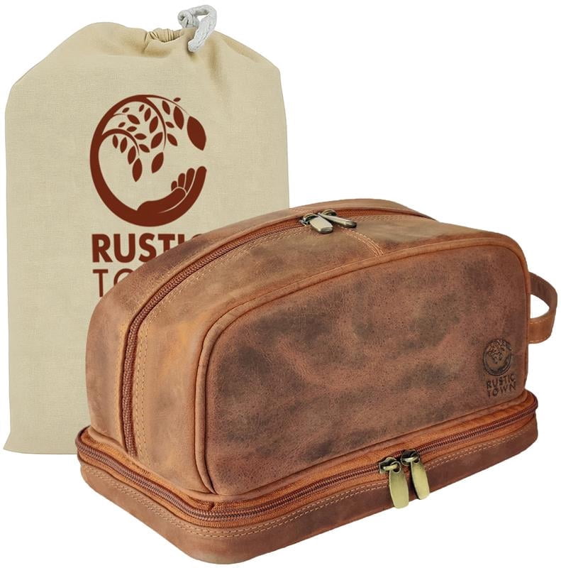 Leather Toiletry Bag Shaving Dopp Kit Travel Case Cosmetic Toiletries Organizer Makeup Bag for Men & Women by Rustic Town