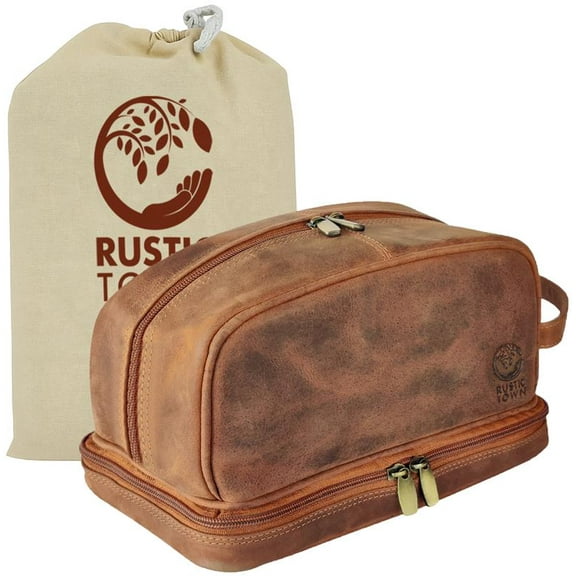 Leather Toiletry Bag Shaving Dopp Kit Travel Case Cosmetic Toiletries Organizer Makeup Bag for Men & Women by Rustic Town