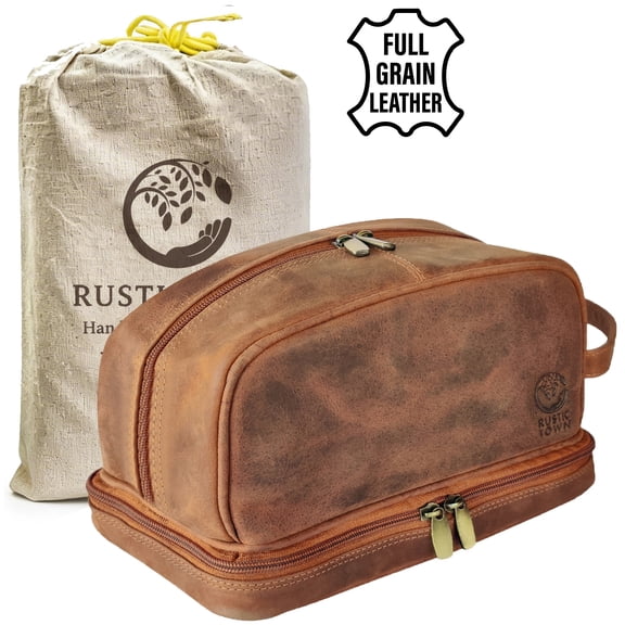 Leather Toiletry Bag Shaving Dopp Kit Travel Case Cosmetic Toiletries Organizer Makeup Bag for Men & Women by Rustic Town