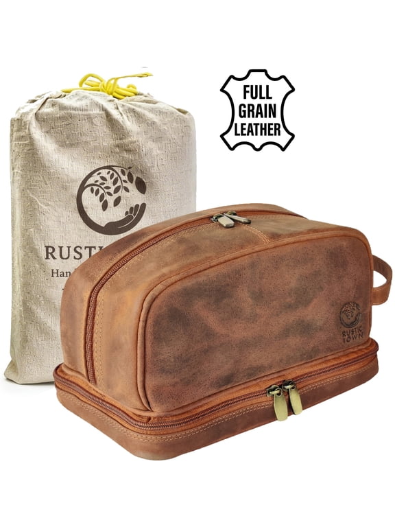 Leather Toiletry Bag Shaving Dopp Kit Travel Case Cosmetic Toiletries Organizer Makeup Bag for Men & Women by Rustic Town