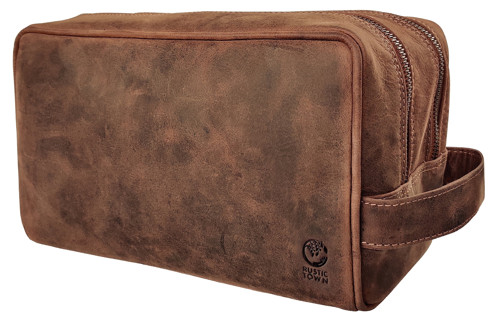 Leather Toiletry Bag Shaving Dopp Kit Travel Case Unisex Hygiene Organizer Cosmetic Makeup Bag by Rustic Town, Large