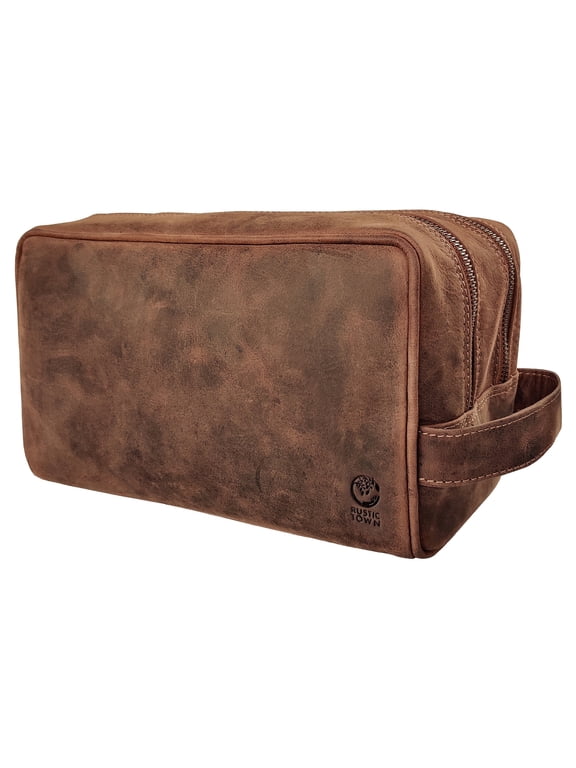 Leather Toiletry Bag Shaving Dopp Kit Travel Case Unisex Hygiene Organizer Cosmetic Makeup Bag by Rustic Town, Large