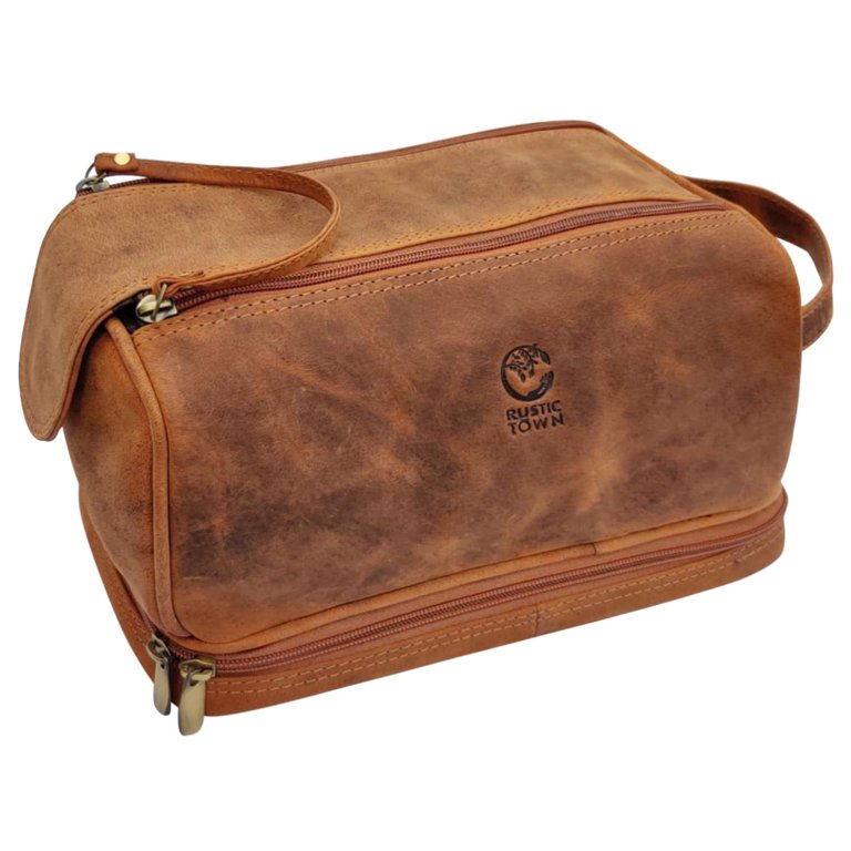 Rustic Town Leather Toiletry Bag, Dopp Kit, Travel Shaving