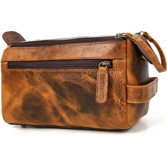Leather Toiletry Bag for Men 9 Inch | Grooming Travel Kit | With Waterproof Lining |