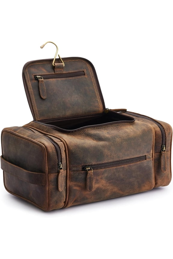 Leather Toiletry Bag for Men - Leather Men's Toiletry Bag for Travel, Dopp Kit, Pouch, Large Travel Organizer