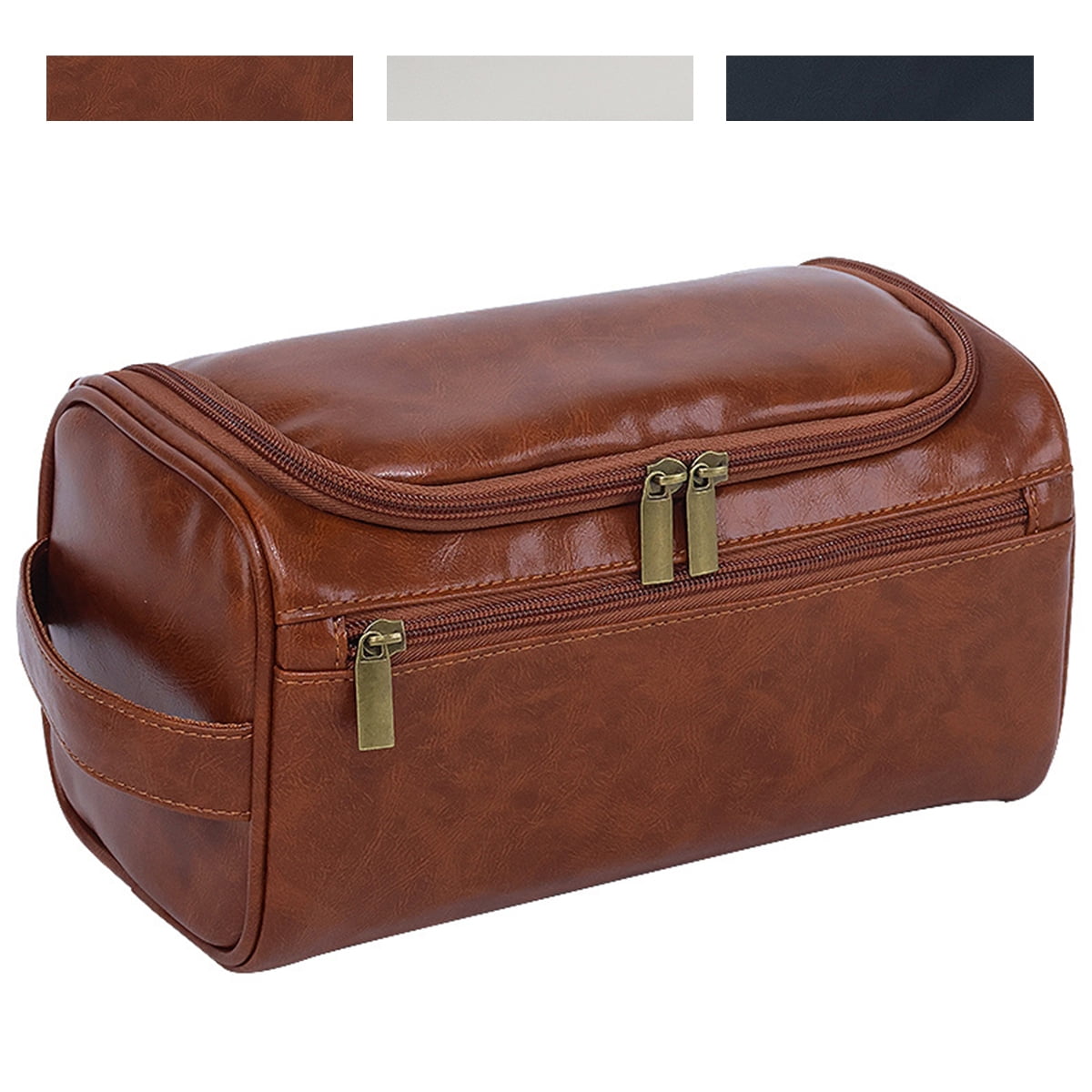 Leather Toiletry Bag for Men Travel Shaving Dopp Kit Bathroom Shower Toiletries Organizer