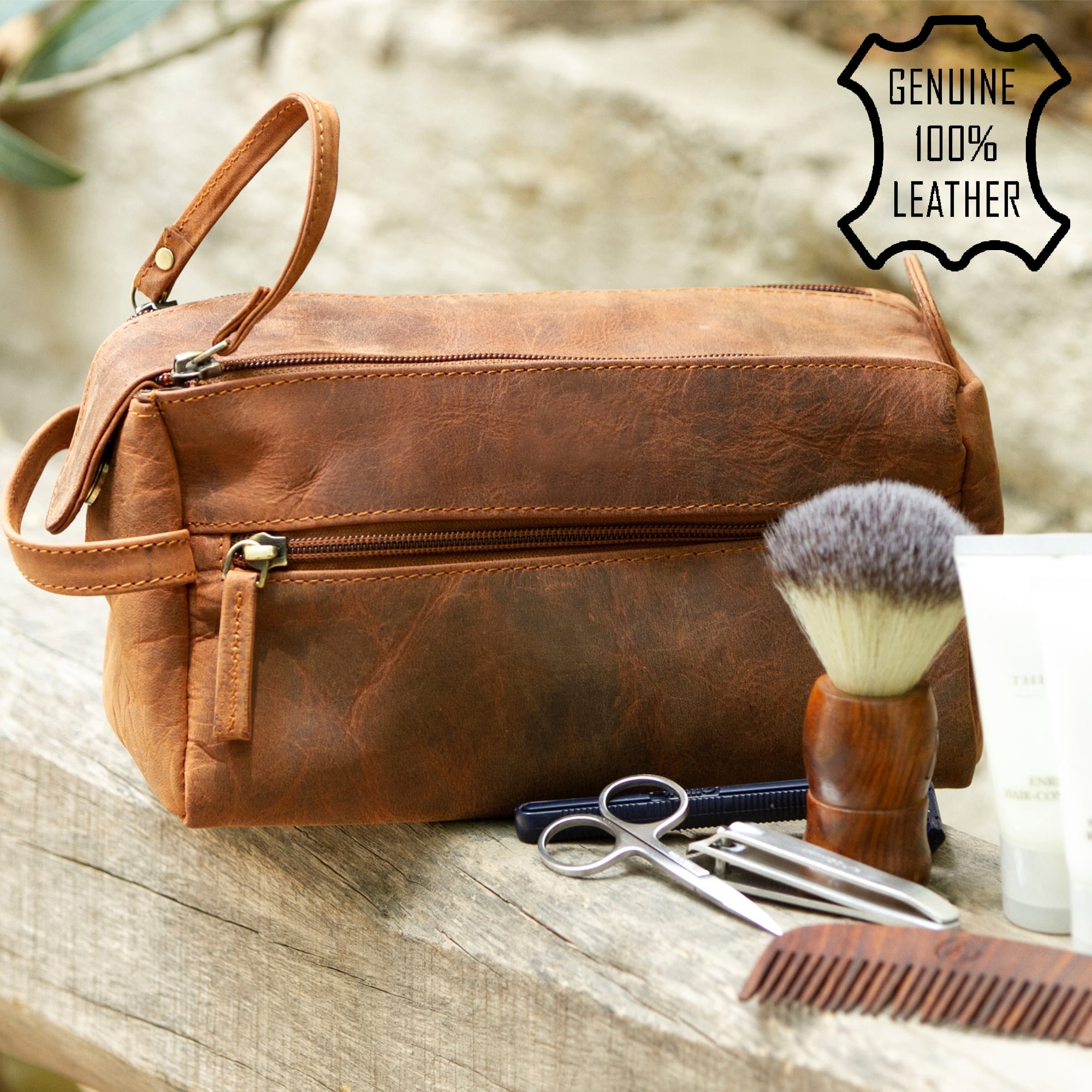 Luxury Leather Cosmetic Bags for Men Toiletry Bag Travel Shaving Dopp Kit  Toiletries Organizer Bag Women Makeup Case Pouch Purse