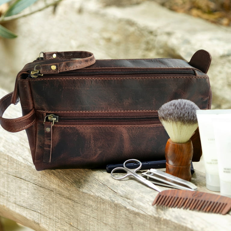 Leather Toiletry Bag for Men - Hygiene Organizer Travel Dopp Kit by Rustic Town (Walnut Brown)