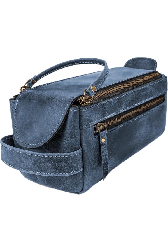 Leather Toiletry Bags for Men and Women, Dopp Kit and Shaving Bag for Men, Travel Bag for Women's and Men's, Zipper Pocket, Navy