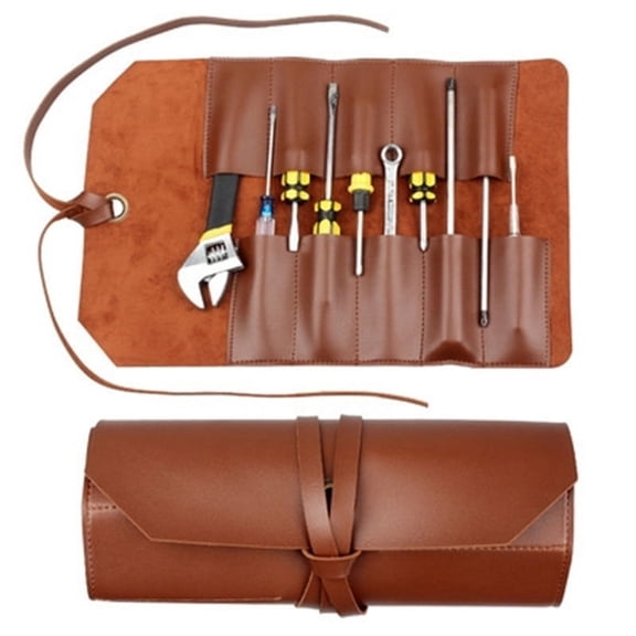 Leather Tool Bag Roll Up, 10 Slot Heavy Duty Tool Roll Bag Organizer,Portable Tool Wrap Roll Bags for Travel, Durable Tool Kit Folding Tool Pouch Roll Up Mechanic GiftsDoes not include tools