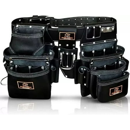 Leather Tool Belt Carpenter Electrician Tool Pouch, Durable Multi-Pocket Tool Storage for Hand Tools, Nails, Screws & Accessories, Adjustable Waist Belt