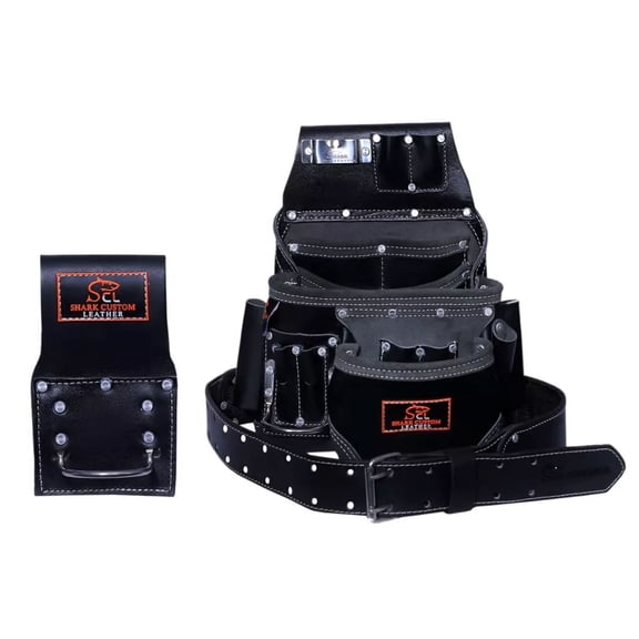Leather Tool Belt with 14 Pockets, Heavy Duty Multi Purpose Tool Belt with Pouchs for Electricians, Carpenters, Construction & DIY Projects