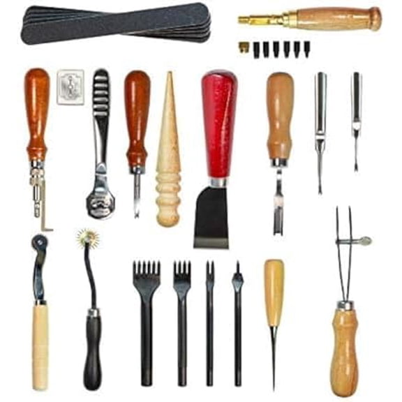 Leather Tools Kit Stitching Punch Sewing Carft DIY Tool Carving Craft Saddle Working Groover and 18pcs for Hand Set Prong$$Art & Craft