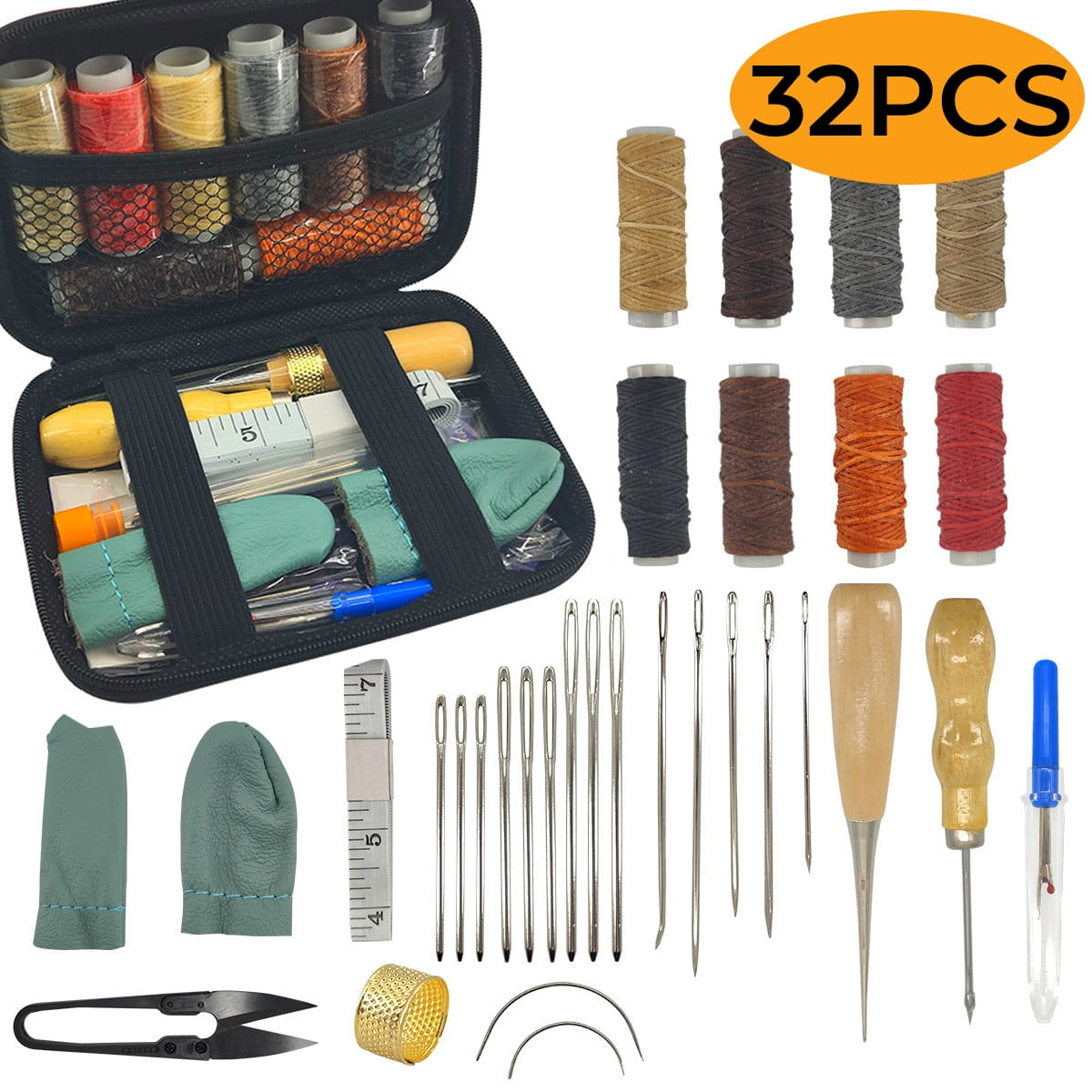 Beginner's Leather Repair & Sewing Kit 32PCS Tool Set for DIY Leather