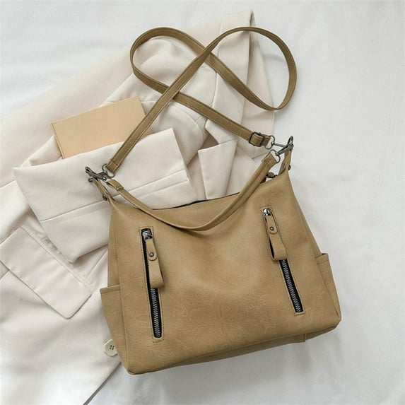 Leather Tote Bag for Women | Large Capacity Soft Leather Shoulder & Crossbody Bag | Waterproof Scratch-Resistant | Adjustable Strap | Commuter Purse | 12x9.2x4.3in | Khaki White Green