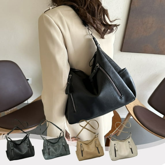 Leather Tote Bag for Women | Large Capacity Soft Leather Shoulder & Crossbody Bag | Waterproof Scratch-Resistant | Adjustable Strap | Commuter Purse | 12x9.2x4.3in | Khaki White Green