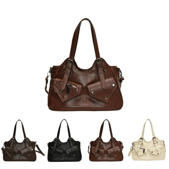 Leather Tote Bag For Women Soft Leather Hobo Purses Large Satchel Bags Crossbody Slouchy Bag Multi Pockets Leather Handbags Women's Vintage Buckle Shoulder Bag.(Coffee)