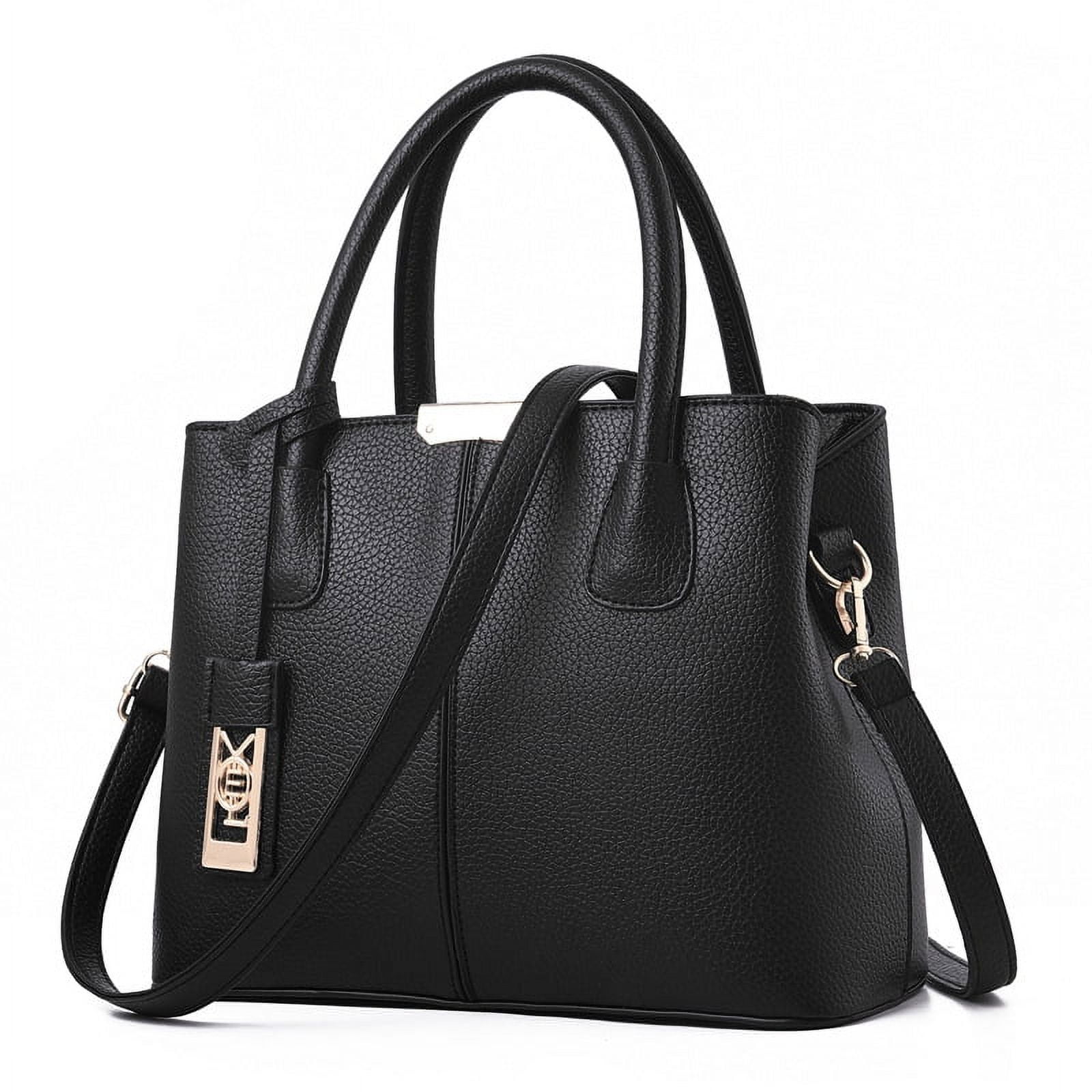 Leather Tote Bag for Women - Handbag with Shoulder, Black - Walmart.com