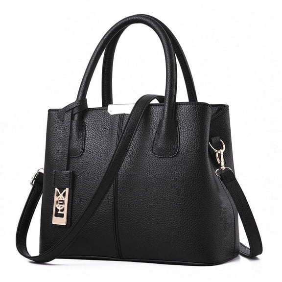 Leather Tote Bag for Women - Handbag with Shoulder, Black