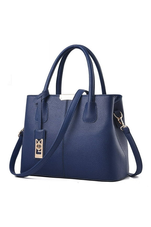 Leather Tote Bag for Women - Handbag with Shoulder, Blue