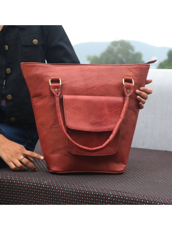 Leather Tote Bag for Women with Zipper Travel, Work, Over the Shoulder Purse