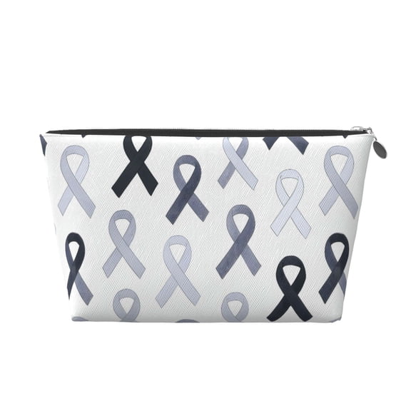 Leather Travel Bag Wash Bag Makeup Bag Storage Bag 752.4in For Daily Carrying And Short Trip Cancer Awareness Ribbon Pattern - Grayscale Modern