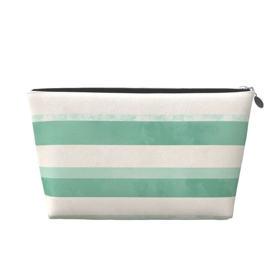 Leather Travel Bag Wash Bag Makeup Bag Storage Bag 7×5×2.4in For Daily Carrying And Short Trip Lightseagreen Stripe_3