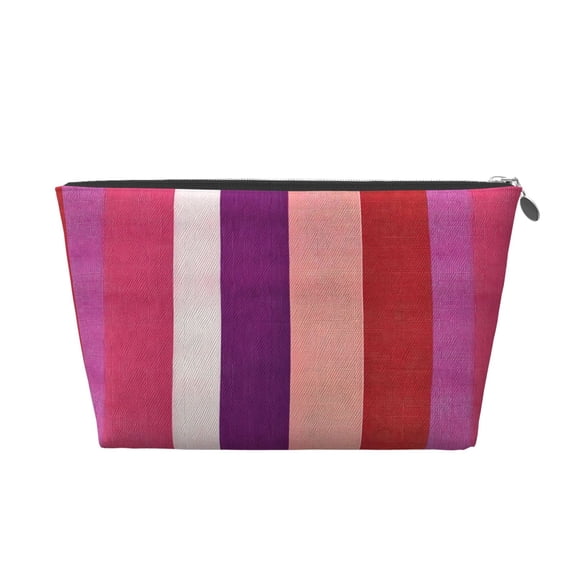 Leather Travel Bag Wash Bag Makeup Bag Storage Bag 7×5×2.4in For Daily Carrying And Short Trip Purplish Red Stripe_82927_3