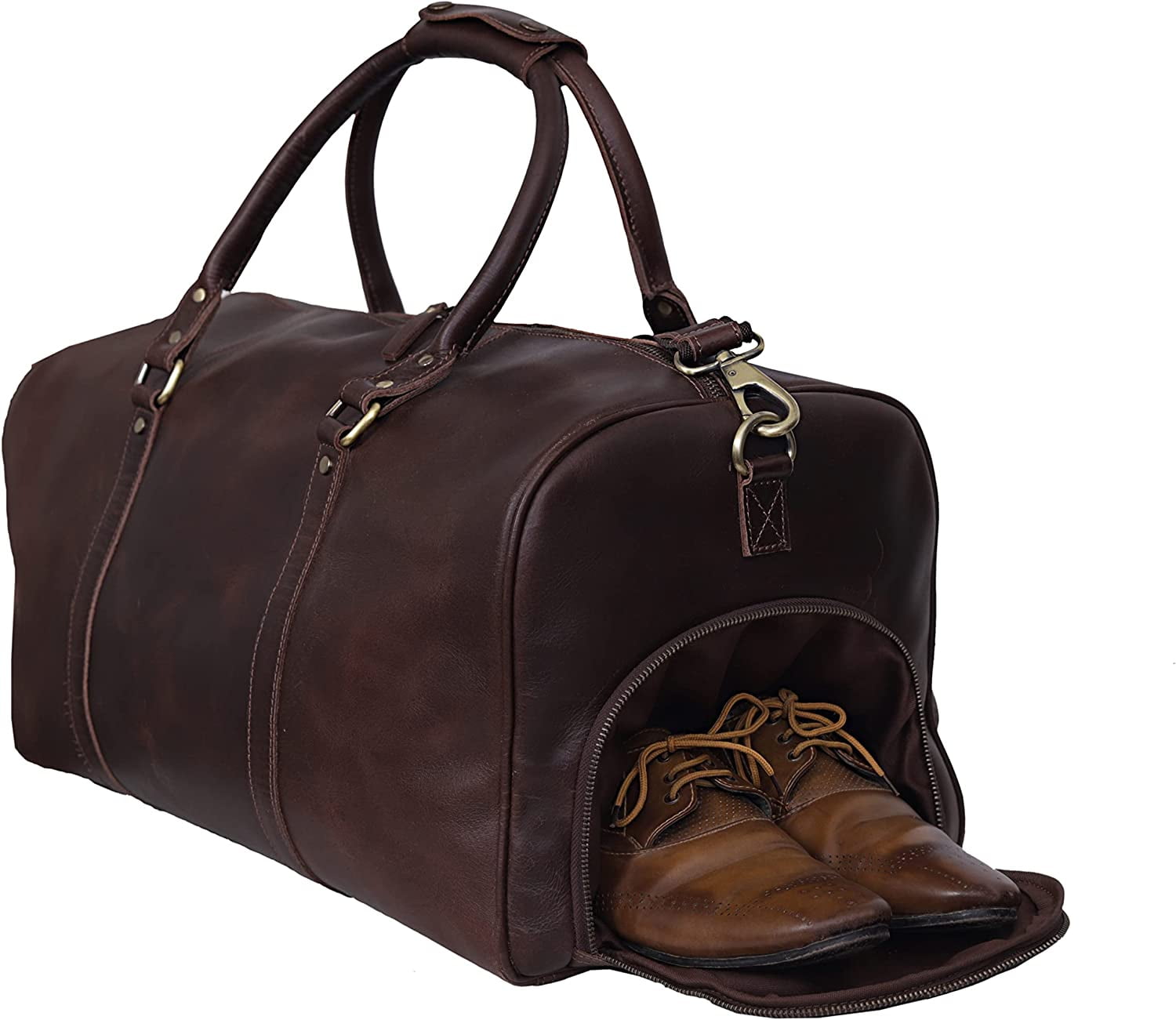 Leather Travel Bag ,Weekender Overnight Bag Leather Large Carry On Bag Travel Tote Duffel Bag for Men & Women (Dark Brown)