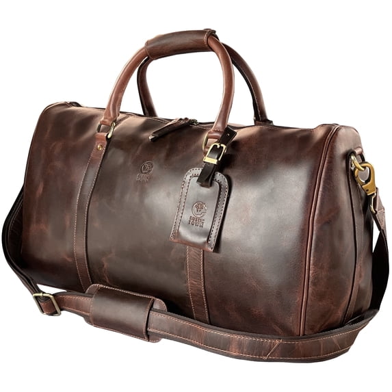 Leather Travel Bag for Men Duffel Gym Sports Overnight Weekend Duffle Bag Carry on Luggage by Rustic Town, Mulberry
