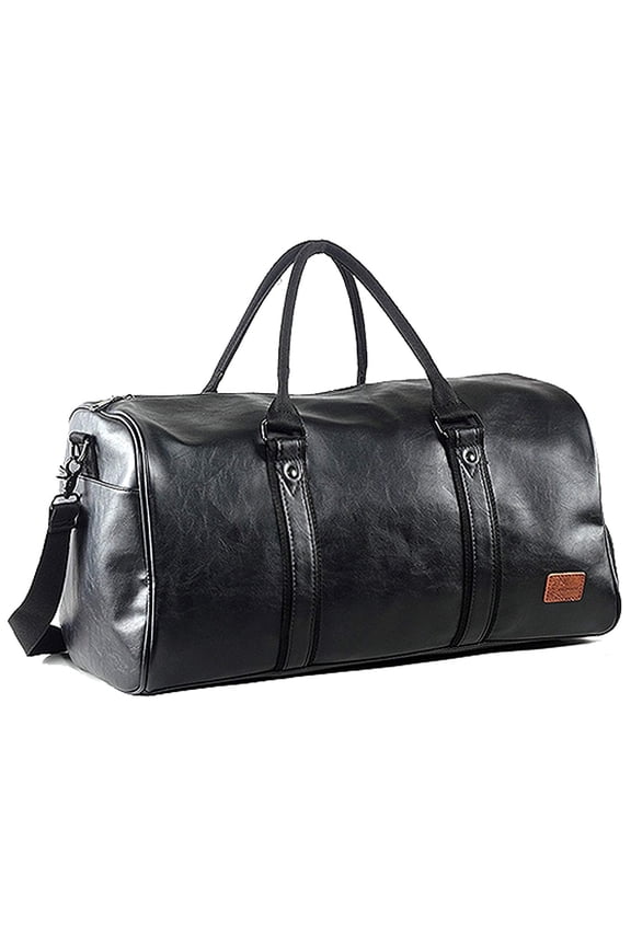 Leather Travel Bag with Shoe Pouch, Waterproof Weekender Overnight Bag, Carry On Duffel Bag for Men Women-Black