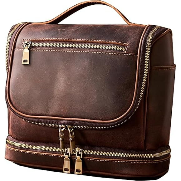 Leather Travel Dopp Kit with Bottom Storage for Men