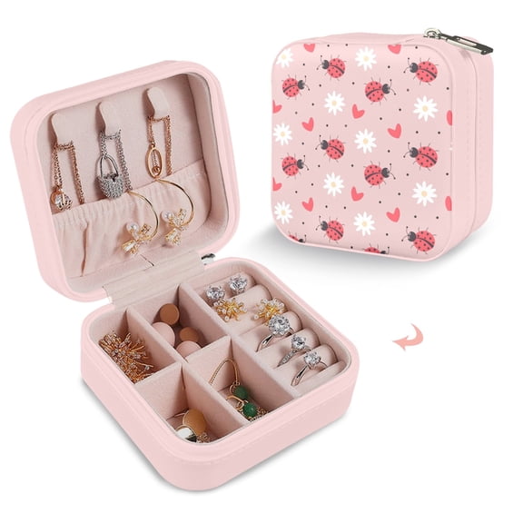 Leather Travel Jewelry Storage Box - Portable Jewelry Organizer - Pink Ladies