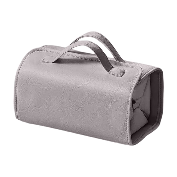 Leather Travel Toiletry Bag with Detachable Clear Compartments Large Capacity Hanging Makeup Organizer Roll Up Foldable Design