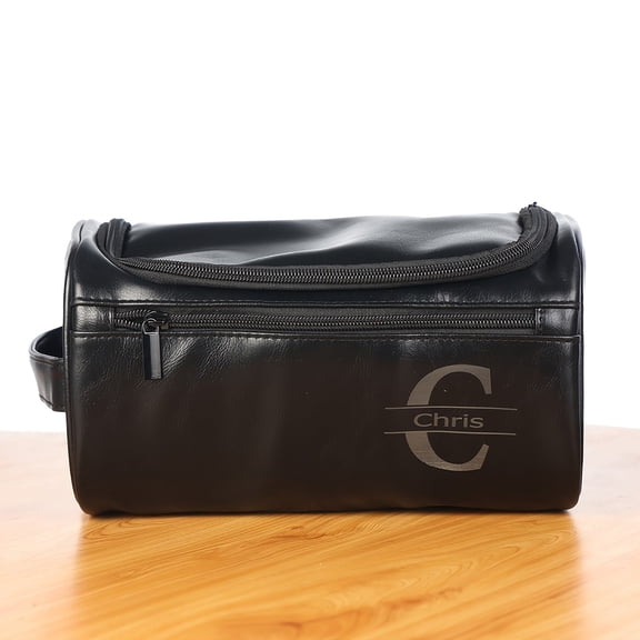 Leather Travel Toiletry Bag with Engraved Initials for Men and Women Hanging Cosmetic Organizer