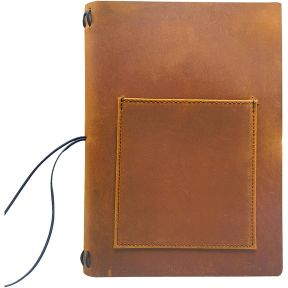 Leather Travelers Journals Cover for Men, Small A5 Refillable Leather Cover Notebook for Writing Diary, Bible Cover for 5.5 x 8.5, 6 x 9in, Handmade Gifts for Women, Brown
