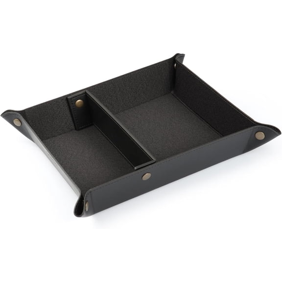 Leather Tray Organizer - Practical Lightweight Water Resistant Computer Table Desk Storage Box for Wallets, Watches, Keys, Coins, Cell Phones and Office Equipment Red