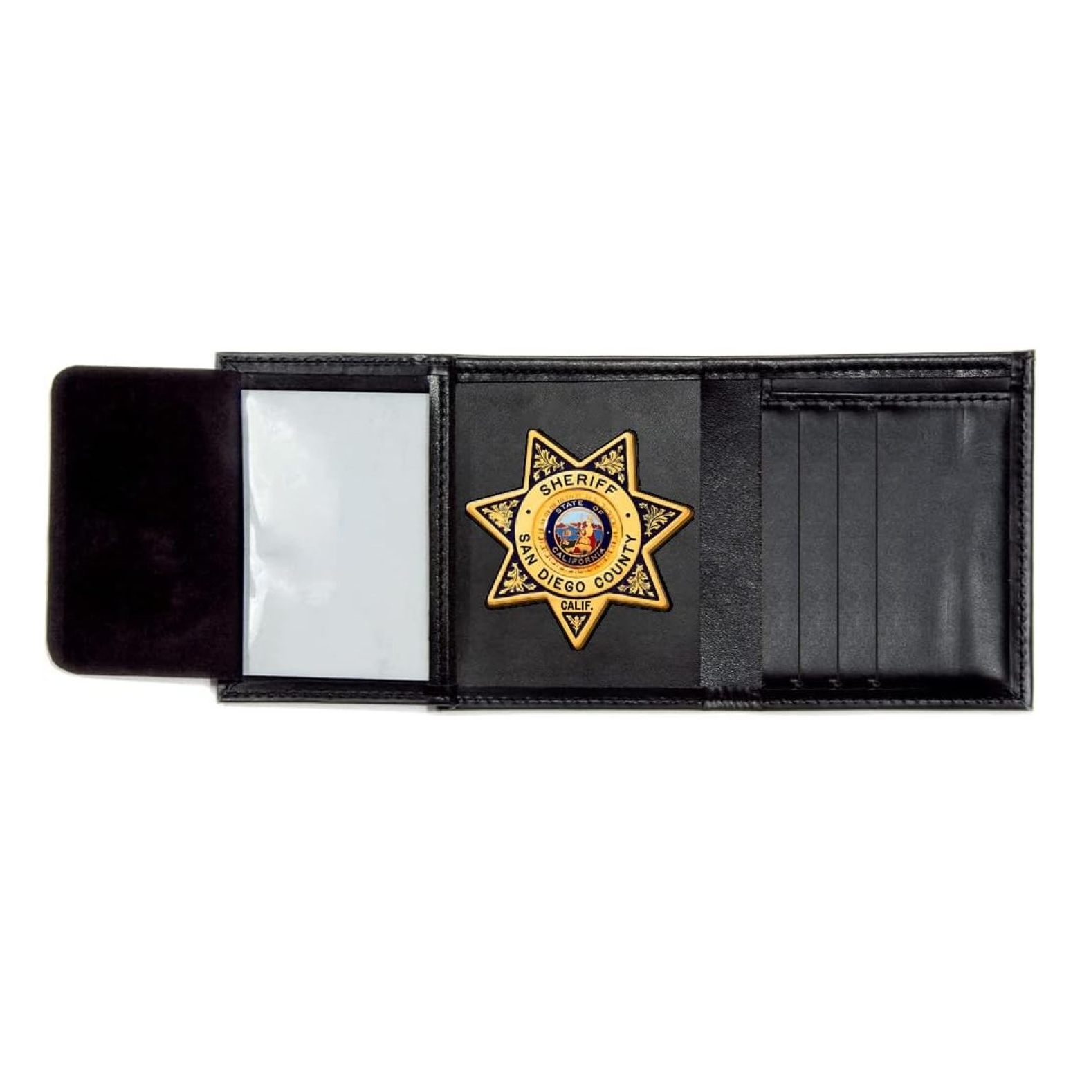 Leather Tri-Fold Wallet with Badge Holder - Law Enforcement - 7 Point Star - 2-3/4 x 2-3/4 Badge - Durable Police Wallet Black 40x45x10 Inch (Pack of 1)
