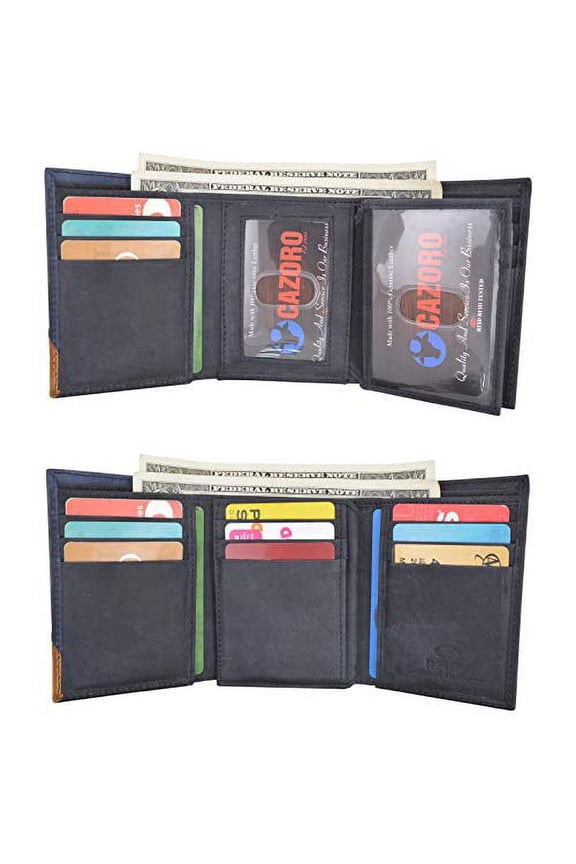 Leather Trifold RFID Blocking Wallet For Men With Flip Out ID Holder by Cazoro