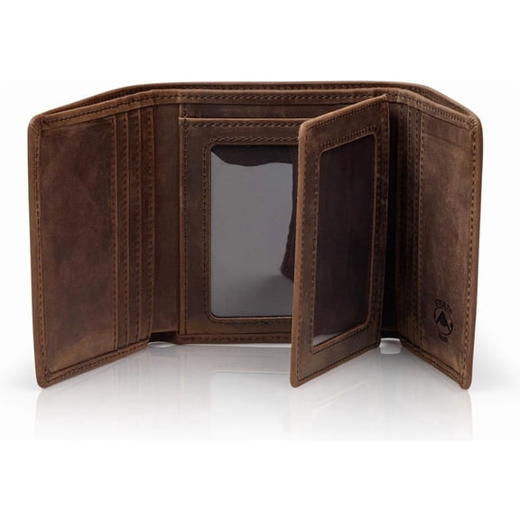 Leather Trifold RFID Wallet For Men With Flip Out ID Holder (Crazy Horse Brown)