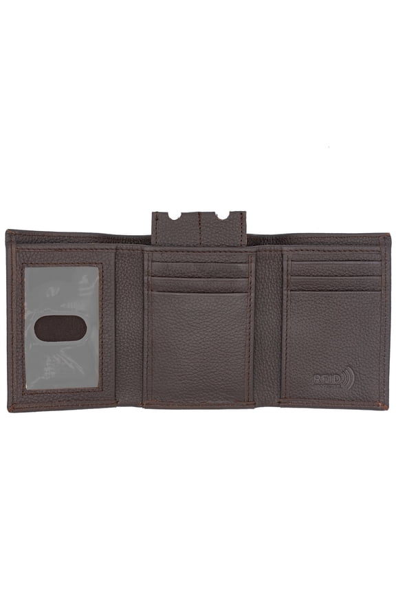 Men's Brown Leather Trifold Wallet with ID Window, Key Holder, and RFID Protection