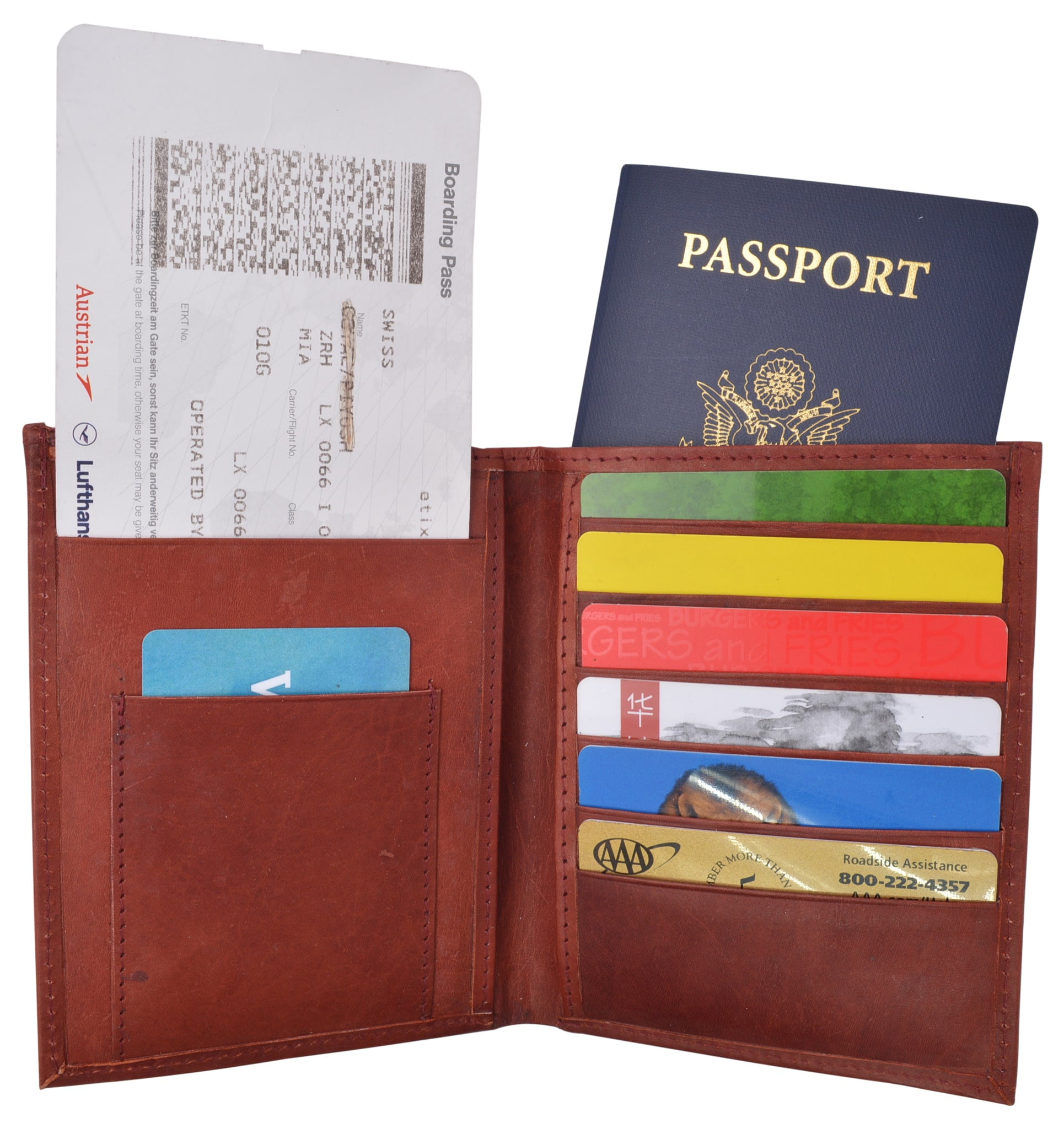 Leather USA Passport Holder Cover Case & Travel Wallet for Men & Women