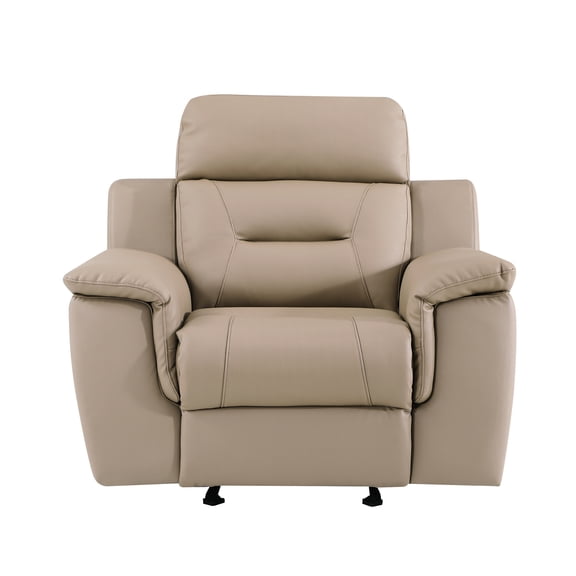 Leather Upholstered Reclining Chair - Strong Kiln-dried Hardwood Frame Furniture In Beige Lumbar Support, Stable Build