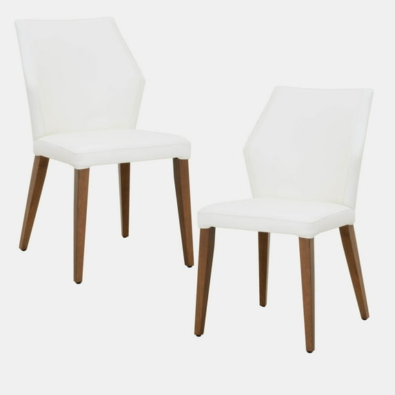 Leather Upholstery Compact Dining Chair With Walnut legs, Alabaster, Set Of Two- Saltoro Sherpi