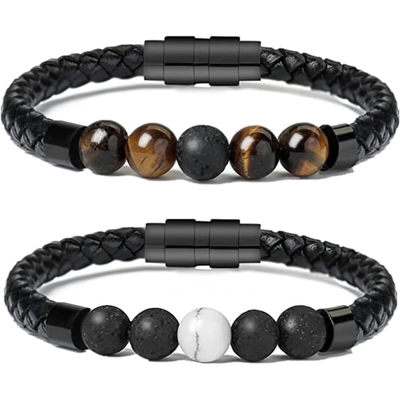 Leather Urn Bracelet for Men Women Cremation Memorial Lava Stone 316L Stainless Steel Cremation Bangle Urn Bracelet for Ashes