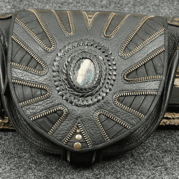 Leather Utility Belt with Studded Design, Multiple Pockets, 66 - 125 cm Adjustable Waist Size