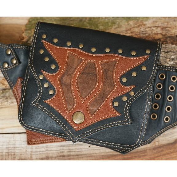 Leather Utility Belt with Studded Design, Multiple Pockets, 66 - 125 cm Adjustable Waist Size